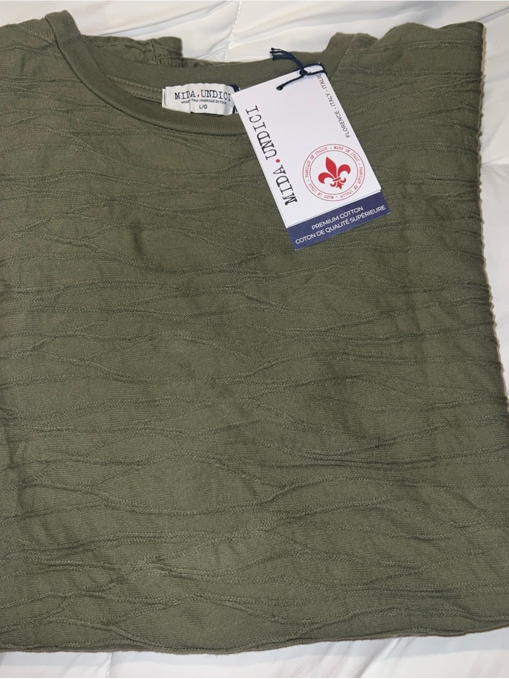 Mida Undici Men's Olive Textured Cotton T-Shirt Made in Italy